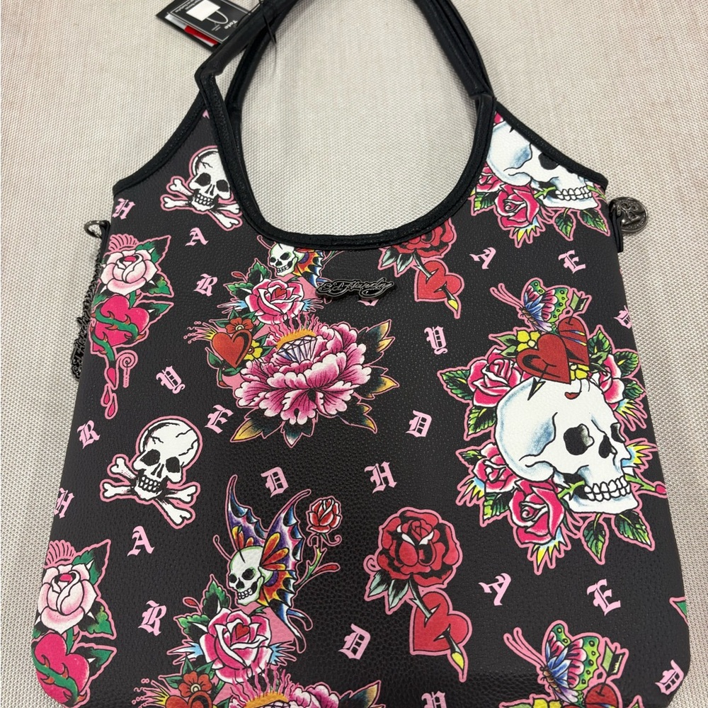 Ed Hardy Tote Messenger Shoulder Bag
Black Pink Flowers Skulls Diamonds Hearts